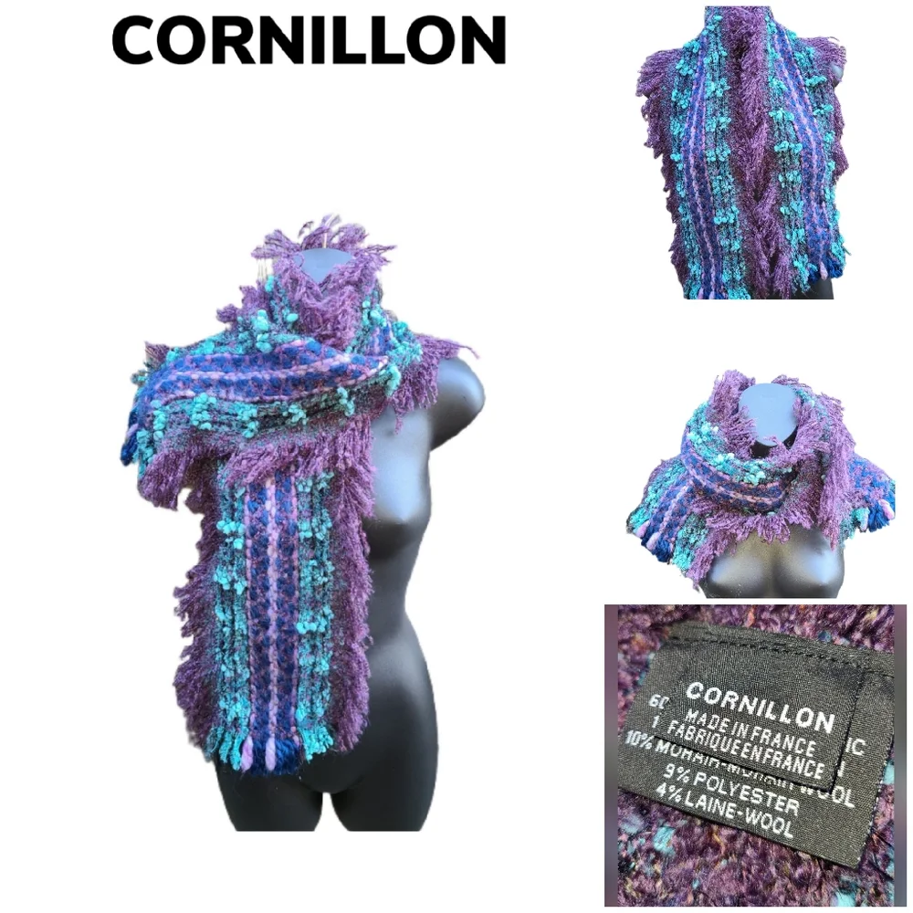 CORNILLON OBLONG WOOL BLEND FRINGED SCARF - Picture 1 of 6